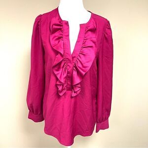 - J Crew satin crepe ruffled front pink top. Size XS